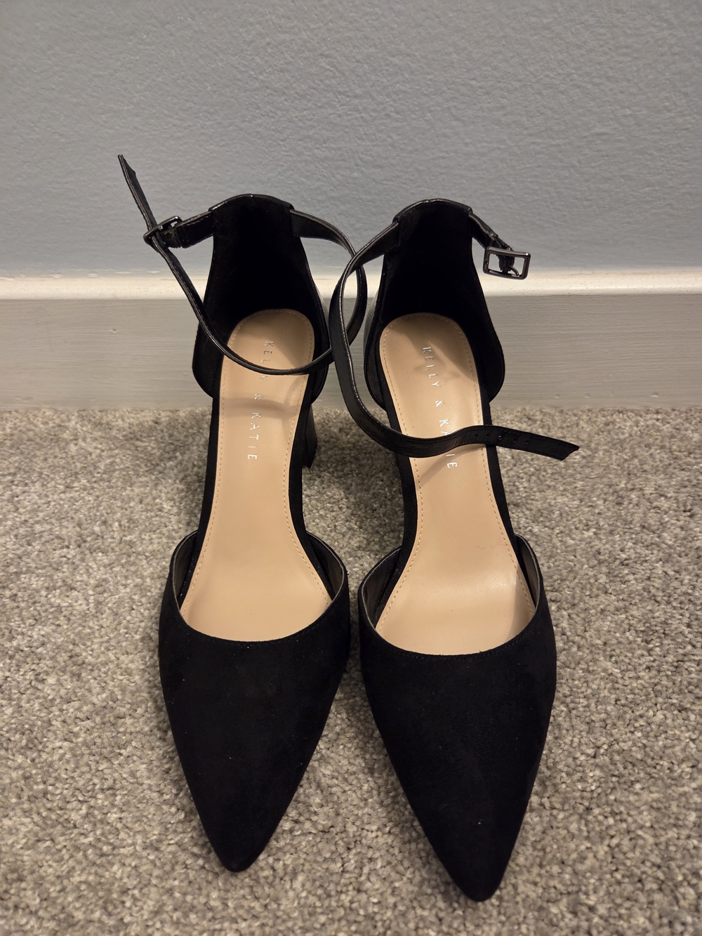 Kelly & Katie Black Pointed Ankle-Strap Heels
